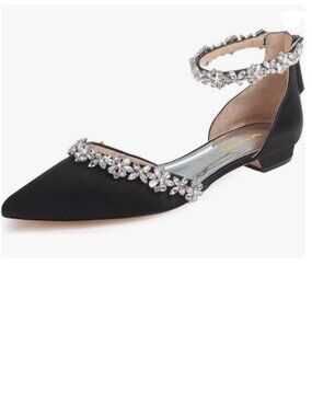 XYD Black Pointed Toe D'Orsay Wedding Sandals Rhinestones Ankle Strap Shoes